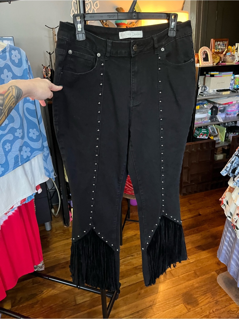 Cato Denim Size 12 Western Black Studded Fringe Women's Jeans